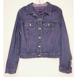GAP Blue Denim Trucker Jean Jacket Dark Wash Cotton Women's Size XS Extra Small